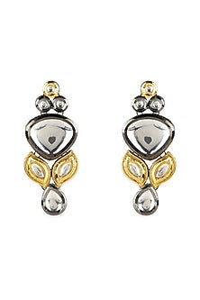 Silver Finish Kundan Polki & Synthetic Stone Dangler Earrings
