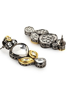 Silver Finish Kundan Polki & Synthetic Stone Dangler Earrings