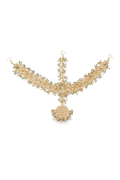 Gold Finish Kundan Polki & Pearl Mathapatti