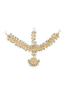 Gold Finish Kundan Polki & Pearl Mathapatti