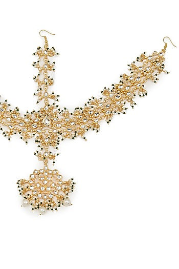 Gold Finish Kundan Polki & Pearl Mathapatti