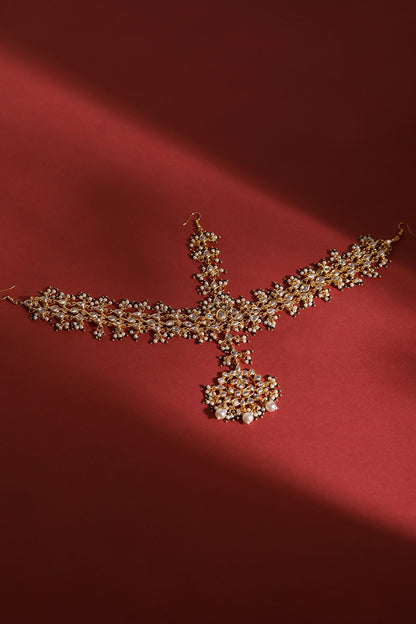 Gold Finish Kundan Polki & Pearl Mathapatti