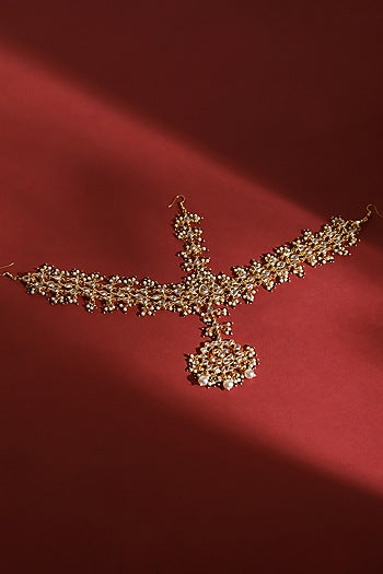 Gold Finish Kundan Polki & Pearl Mathapatti