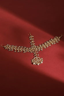 Gold Finish Kundan Polki & Pearl Mathapatti