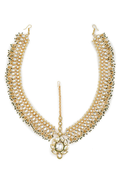 Gold Finish Kundan Polki & Synthetic Stone Mathapatti