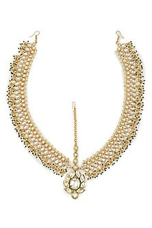 Gold Finish Kundan Polki & Synthetic Stone Mathapatti