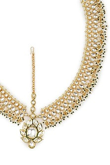 Gold Finish Kundan Polki & Synthetic Stone Mathapatti