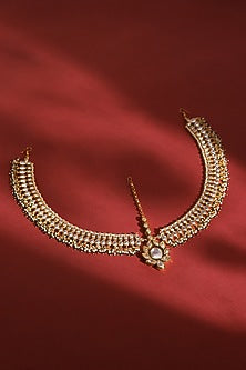 Gold Finish Kundan Polki & Synthetic Stone Mathapatti