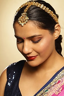 Gold Finish Kundan Polki & Pearl Mathapatti
