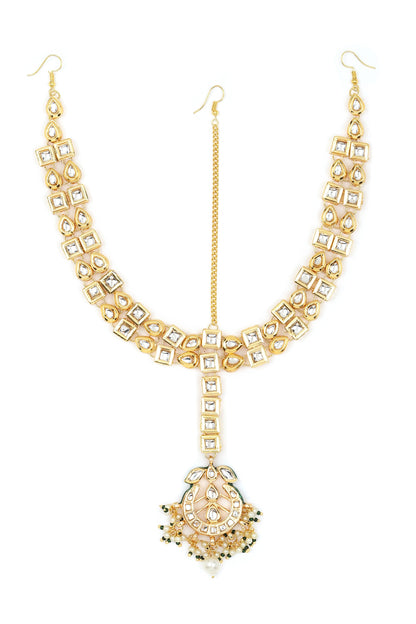 Gold Finish Kundan Polki & Pearl Mathapatti