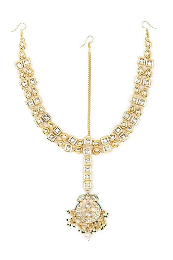 Gold Finish Kundan Polki & Pearl Mathapatti