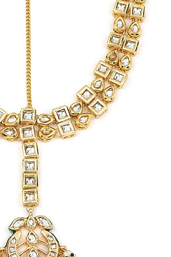 Gold Finish Kundan Polki & Pearl Mathapatti