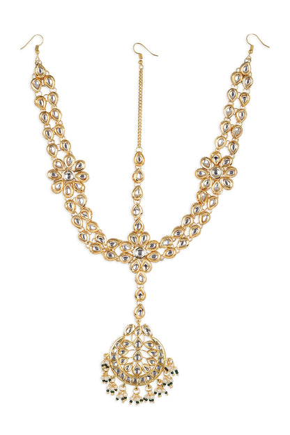 Gold Finish White Kundan Polki & Pearl Mathapatti