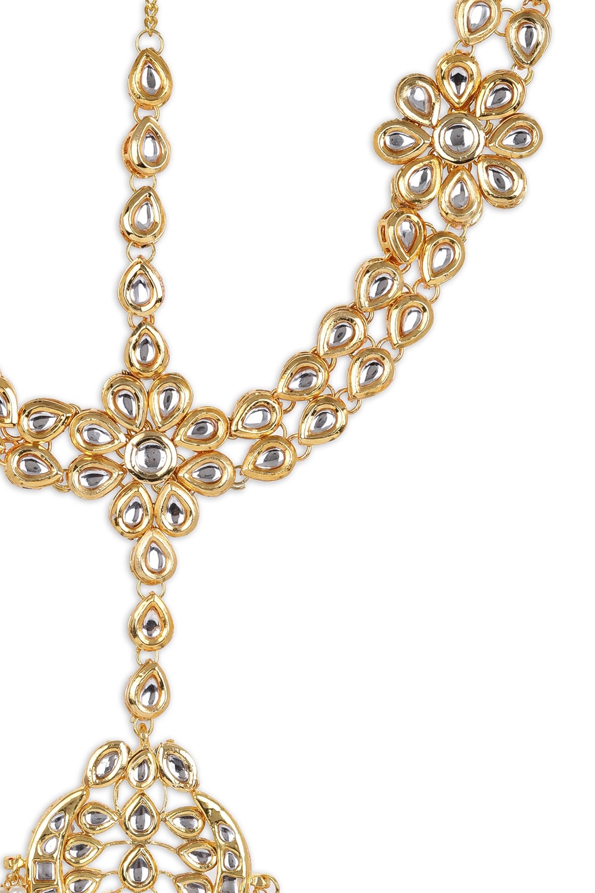 Gold Finish White Kundan Polki & Pearl Mathapatti