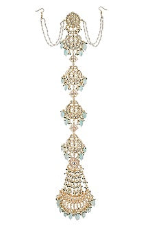 Gold Finish Kundan Polki & Pearl Hair Chain