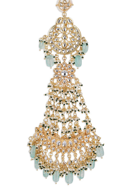 Gold Finish Kundan Polki & Pearl Hair Chain