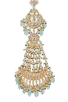 Gold Finish Kundan Polki & Pearl Hair Chain