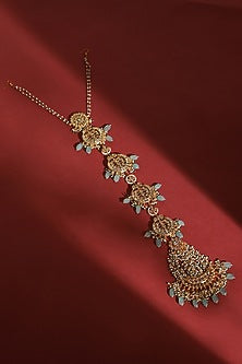 Gold Finish Kundan Polki & Pearl Hair Chain