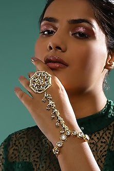 Gold Finish Kundan Polki & Synthetic Stone Link Bracelet