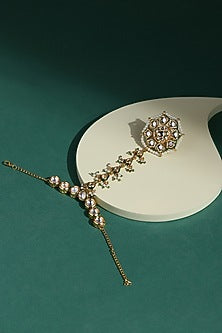 Gold Finish Kundan Polki & Synthetic Stone Link Bracelet