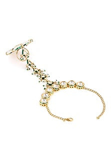 Gold Finish Kundan Polki & Synthetic Stone Link Bracelet