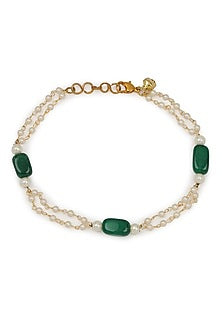 Gold Finish White & Green Pearl Anklets