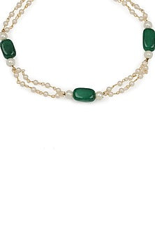 Gold Finish White & Green Pearl Anklets