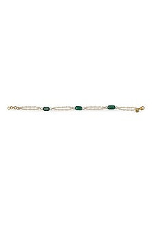 Gold Finish White & Green Pearl Anklets