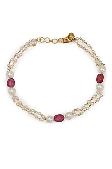 Gold Finish White & Pink Pearl Anklets