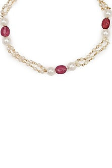 Gold Finish White & Pink Pearl Anklets