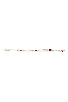 Gold Finish White & Pink Pearl Anklets