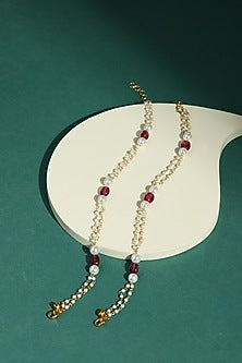 Gold Finish White & Pink Pearl Anklets