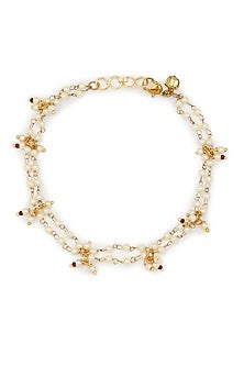 Gold Finish White Kundan Polki & Pearl Anklets