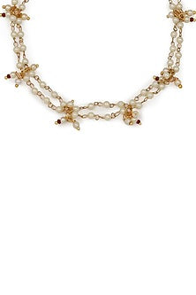 Gold Finish White Kundan Polki & Pearl Anklets
