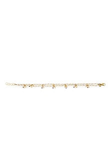 Gold Finish White Kundan Polki & Pearl Anklets