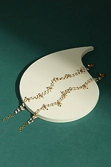 Gold Finish White Kundan Polki & Pearl Anklets