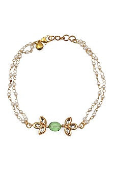 Gold Finish Green & White Kundan Polki Anklets