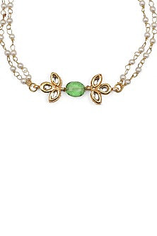 Gold Finish Green & White Kundan Polki Anklets
