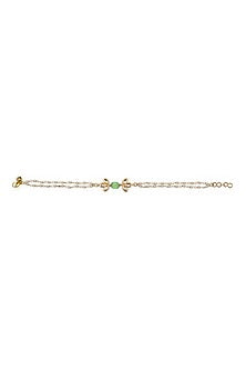 Gold Finish Green & White Kundan Polki Anklets