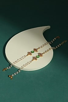 Gold Finish Green & White Kundan Polki Anklets