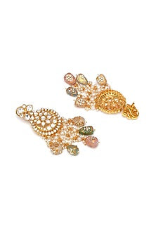 Gold Finish Kundan Polki & Pearl Long Necklace Set