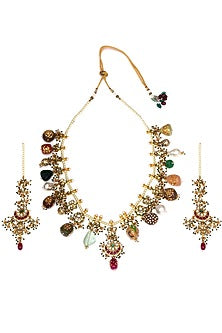 Gold Finish Kundan Polki & Pearl Long Necklace Set