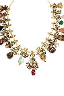 Gold Finish Kundan Polki & Pearl Long Necklace Set