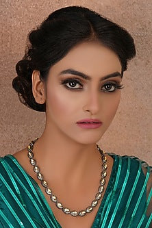 Black Rhodium Finish Kundan Polki Long Necklace