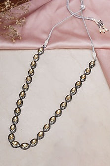 Black Rhodium Finish Kundan Polki Long Necklace