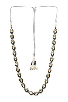 Black Rhodium Finish Kundan Polki Long Necklace
