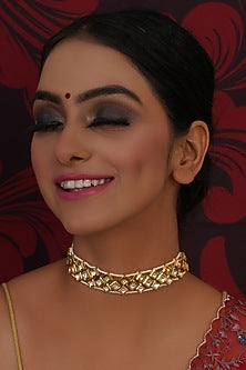 Gold Finish Kundan Polki Choker Necklace