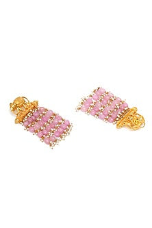 Gold Finish Kundan Polki & Pink Pearl Dangler Earrings