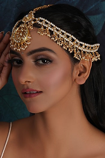 Gold Finish Kundan Polki Mathapatti