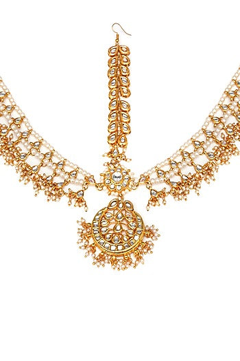 Gold Finish Kundan Polki Mathapatti